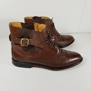Mezlan Boots Men's 11 Brown Leather Chelsea Cap Toe Side Buckle Lace Up Spain